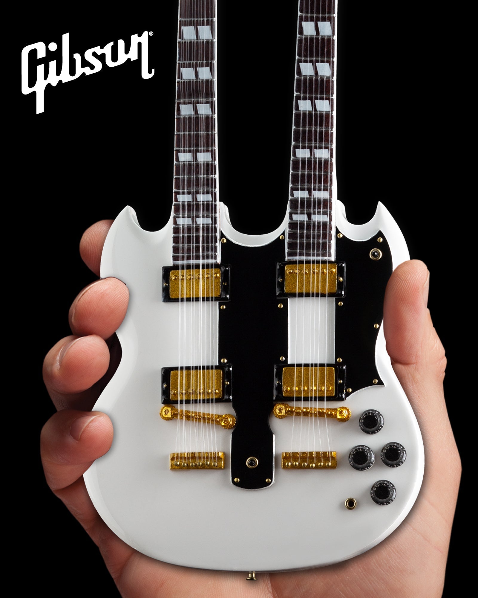 GIBSON - WHITE SG EDS-1275 DOUBLENECK - MINI GUITAR