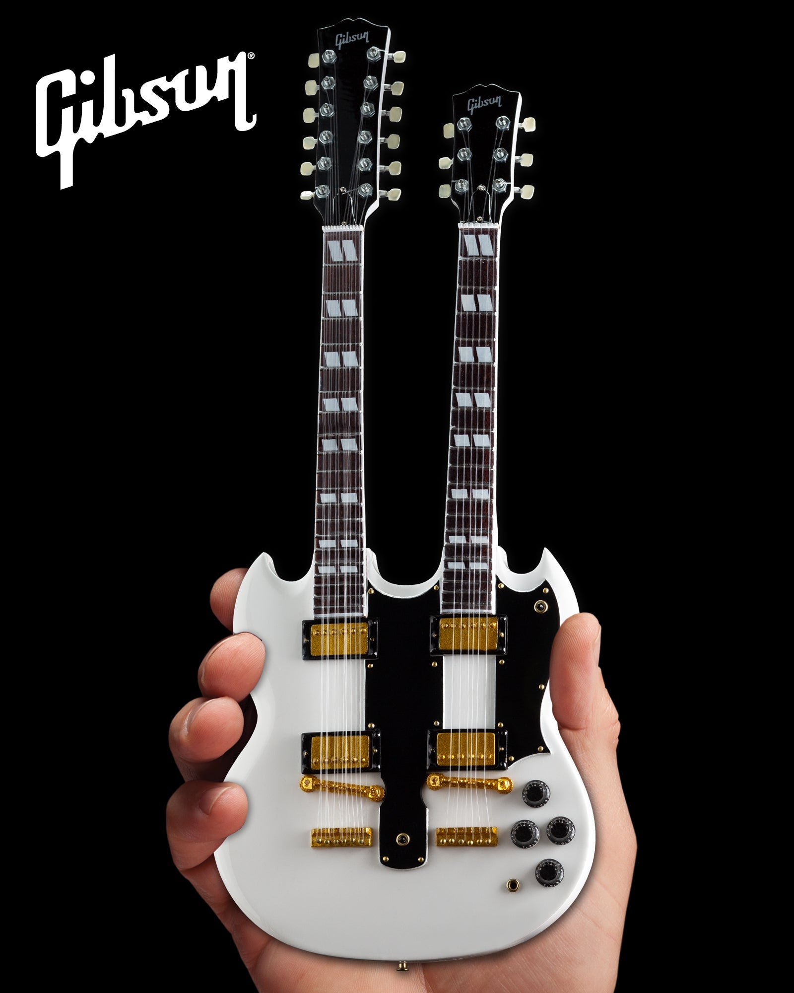 GIBSON - WHITE SG EDS-1275 DOUBLENECK - MINI GUITAR
