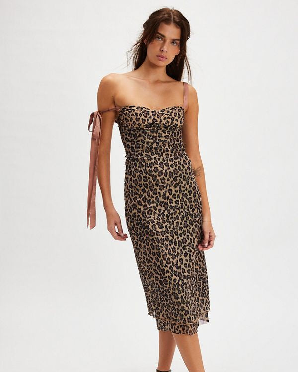 Free People Printed Got Glam Slip Dress - Natural Cheetah Combo M Free People Printed Got Glam Slip Dress - Natural Cheetah Combo M