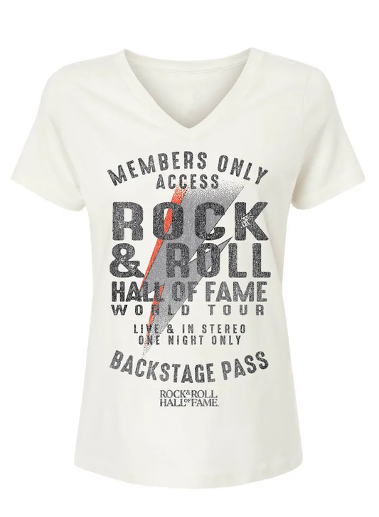 ROCK HALL WORLD TOUR BACKSTAGE PASS V-NECK T-SHIRT