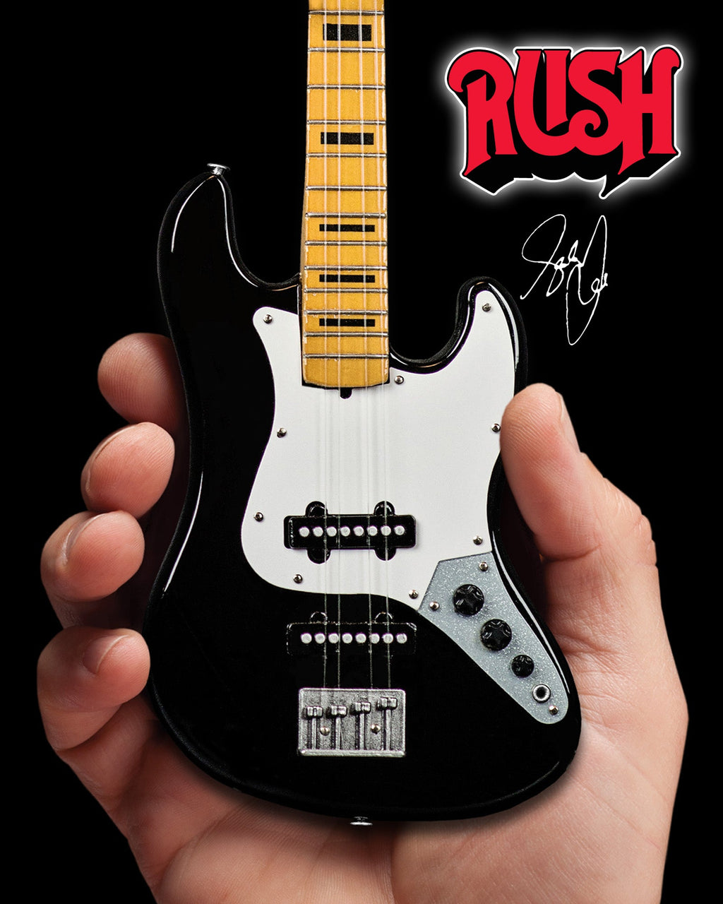 RUSH - GEDDY LEE - FENDER™ JAZZ BASS™ CON INCRUSTACIONES NEGRAS - MINI GUITARRA 