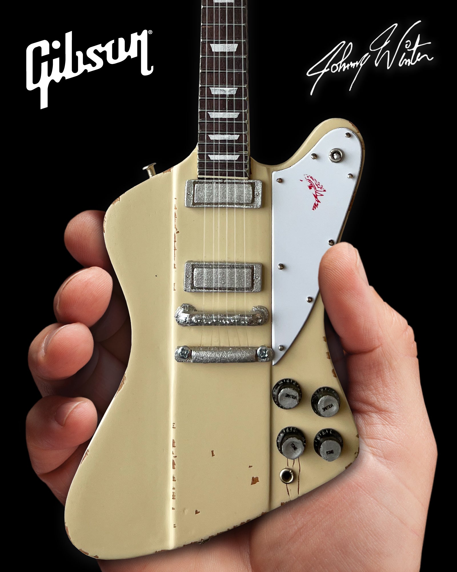 JOHNNY WINTER - 1964 WHITE GIBSON FIREBIRD V POLARIS - MINI GUITAR