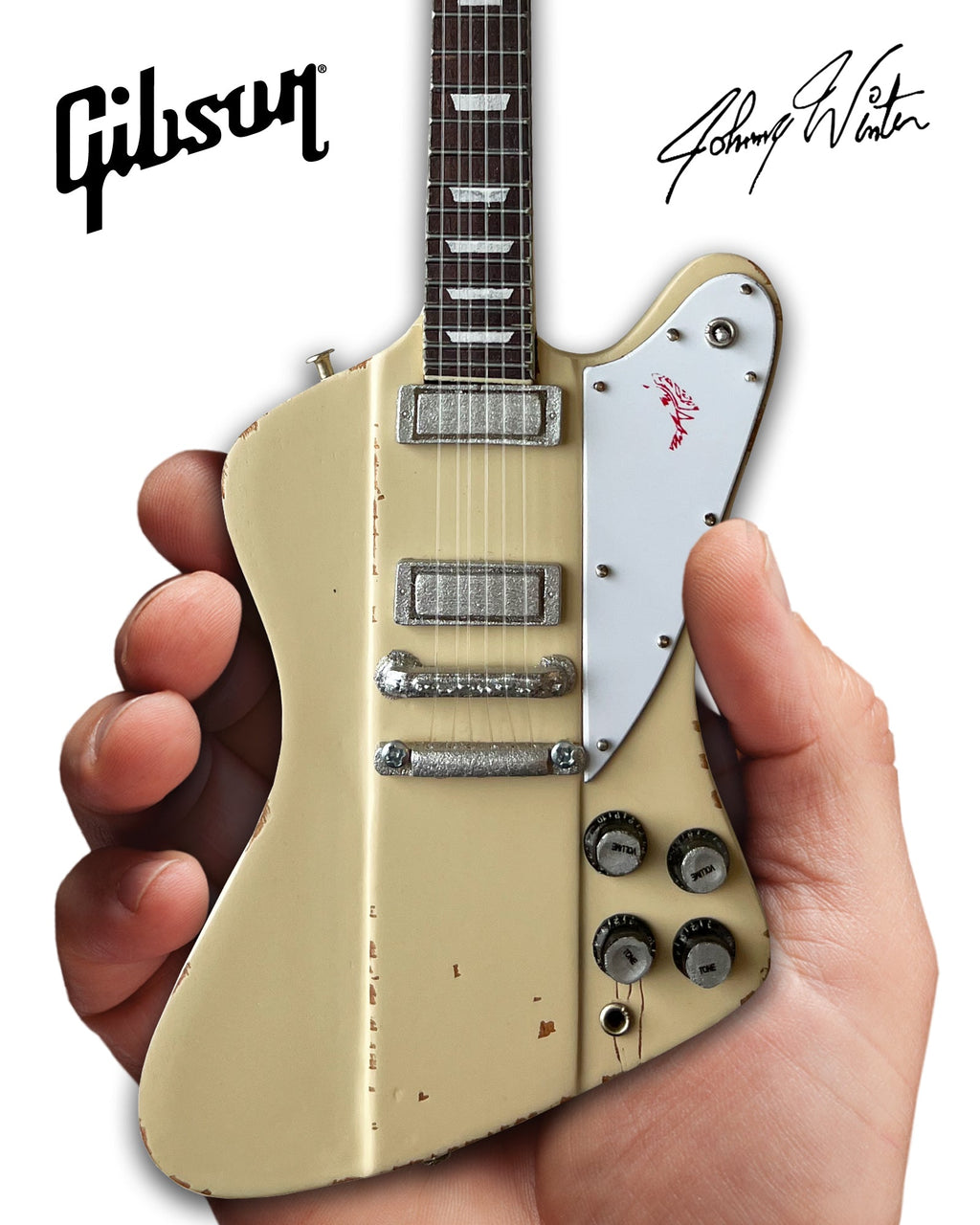 JOHNNY WINTER - 1964 WHITE GIBSON FIREBIRD V POLARIS - MINI GUITAR
