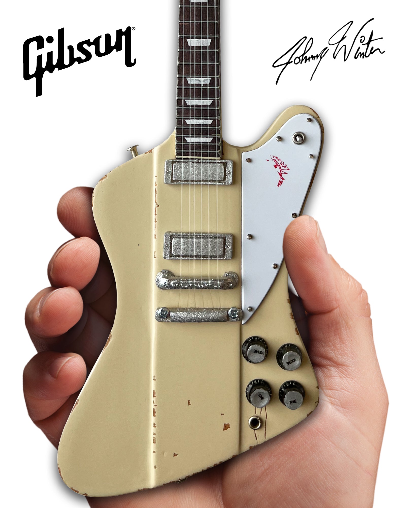 JOHNNY WINTER - 1964 WHITE GIBSON FIREBIRD V POLARIS - MINI GUITAR