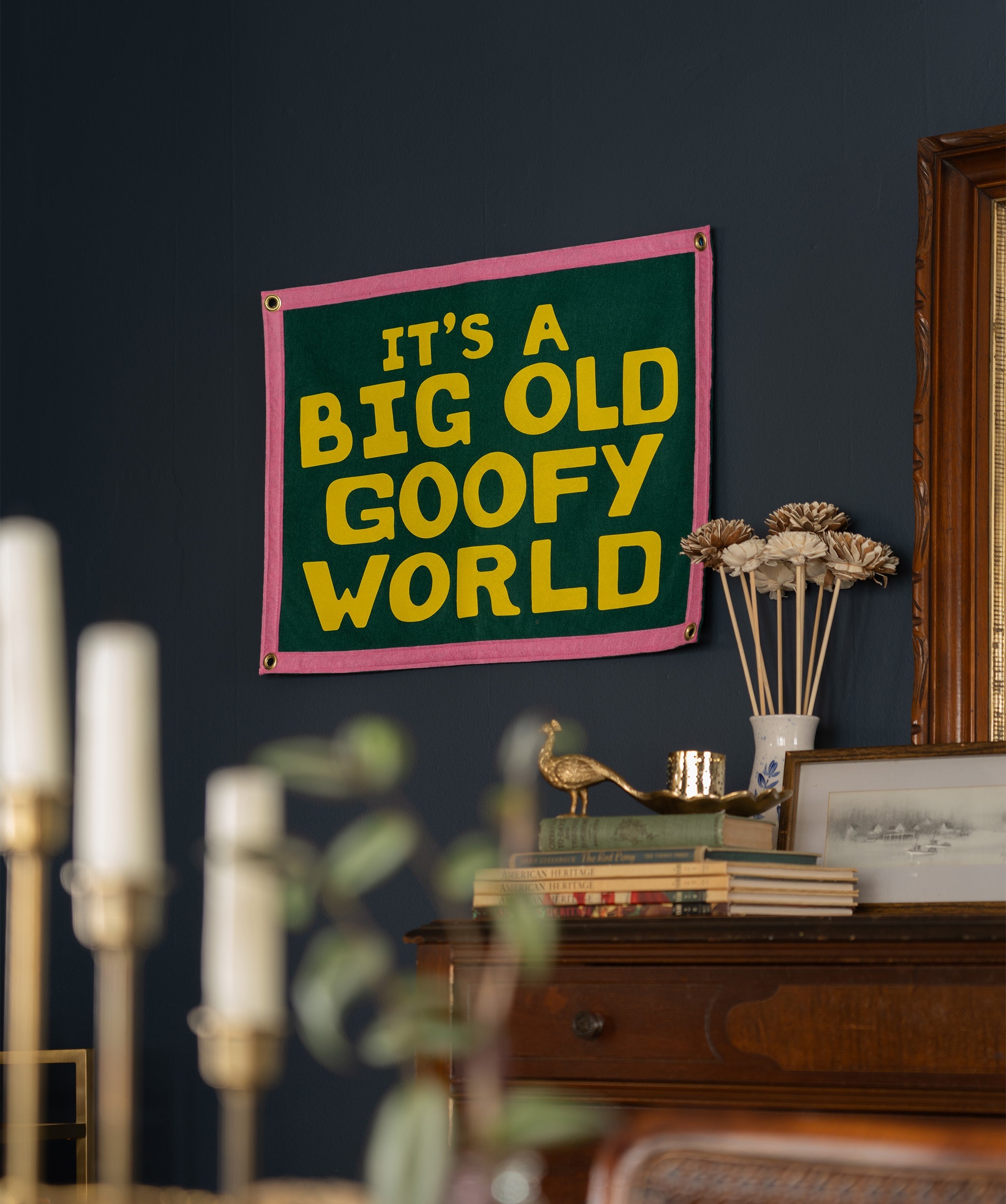 JOHN PRINE x OXFORD PENNANT - IT'S A BIG OLD GOOFY WORLD CAMP FLAG