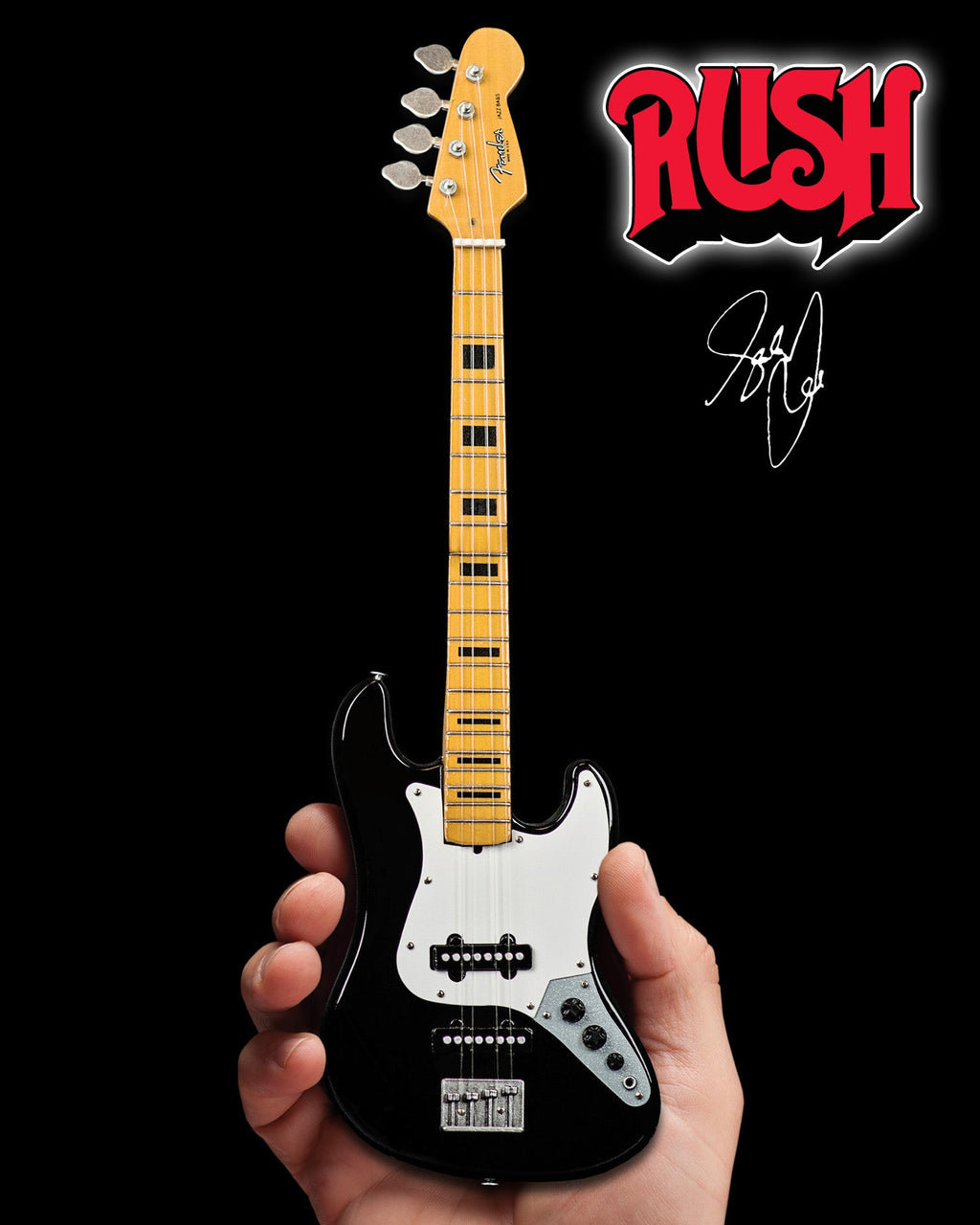 RUSH - GEDDY LEE - FENDER™ JAZZ BASS™ CON INCRUSTACIONES NEGRAS - MINI GUITARRA 