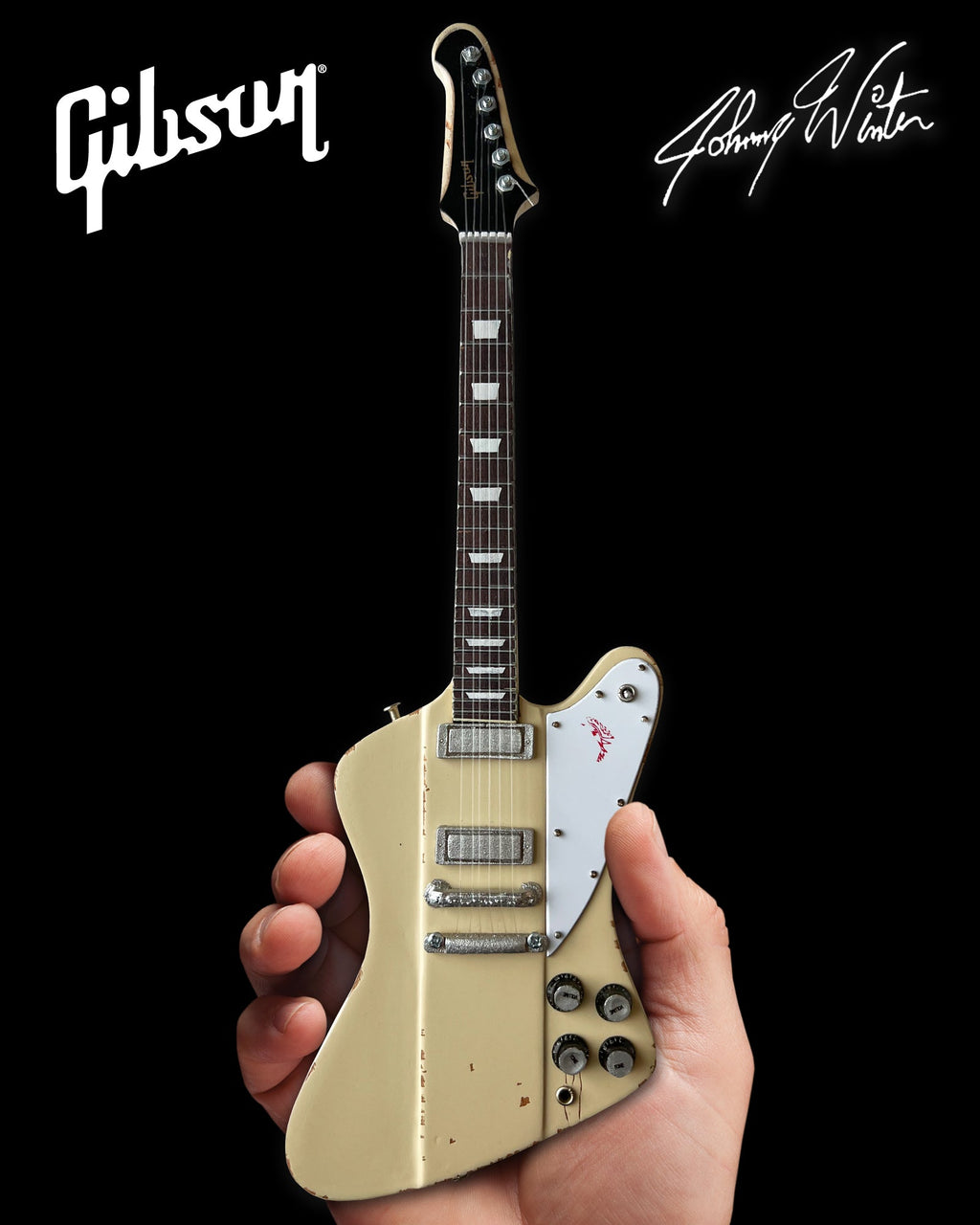 JOHNNY WINTER - 1964 WHITE GIBSON FIREBIRD V POLARIS - MINI GUITAR