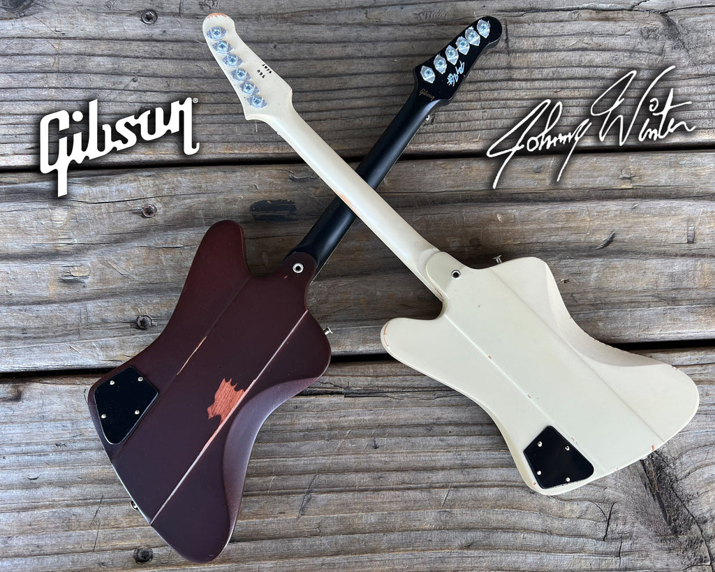 JOHNNY WINTER - POLARIS AND SUNBURST GIBSON FIREBIRD - SET OF 2 MINI GUITARS