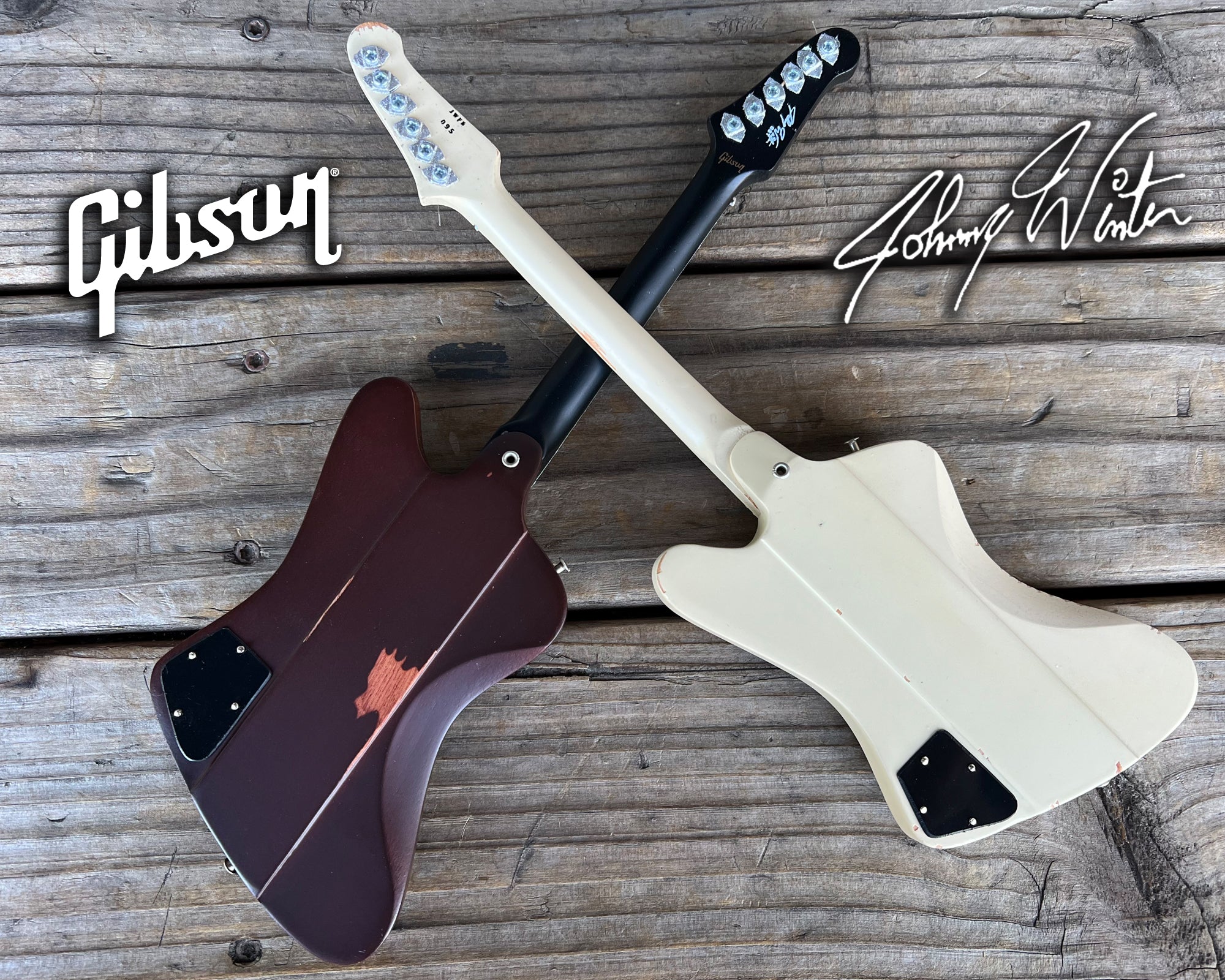 JOHNNY WINTER - POLARIS AND SUNBURST GIBSON FIREBIRD - SET OF 2 MINI GUITARS