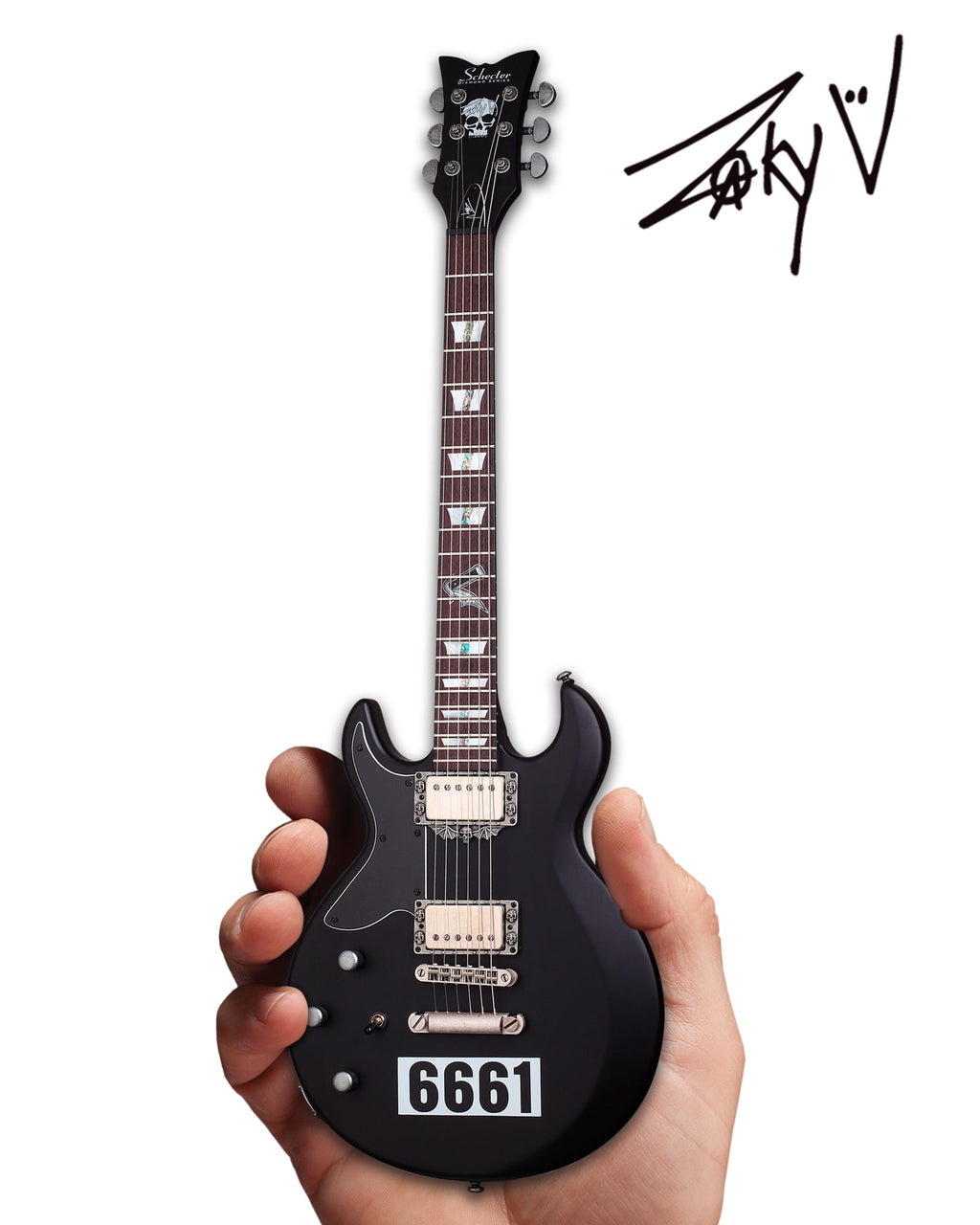Mini guitarra Schecter Zacky Vengeance Satin Black 6661 con licencia oficial de Avenged Sevenfold