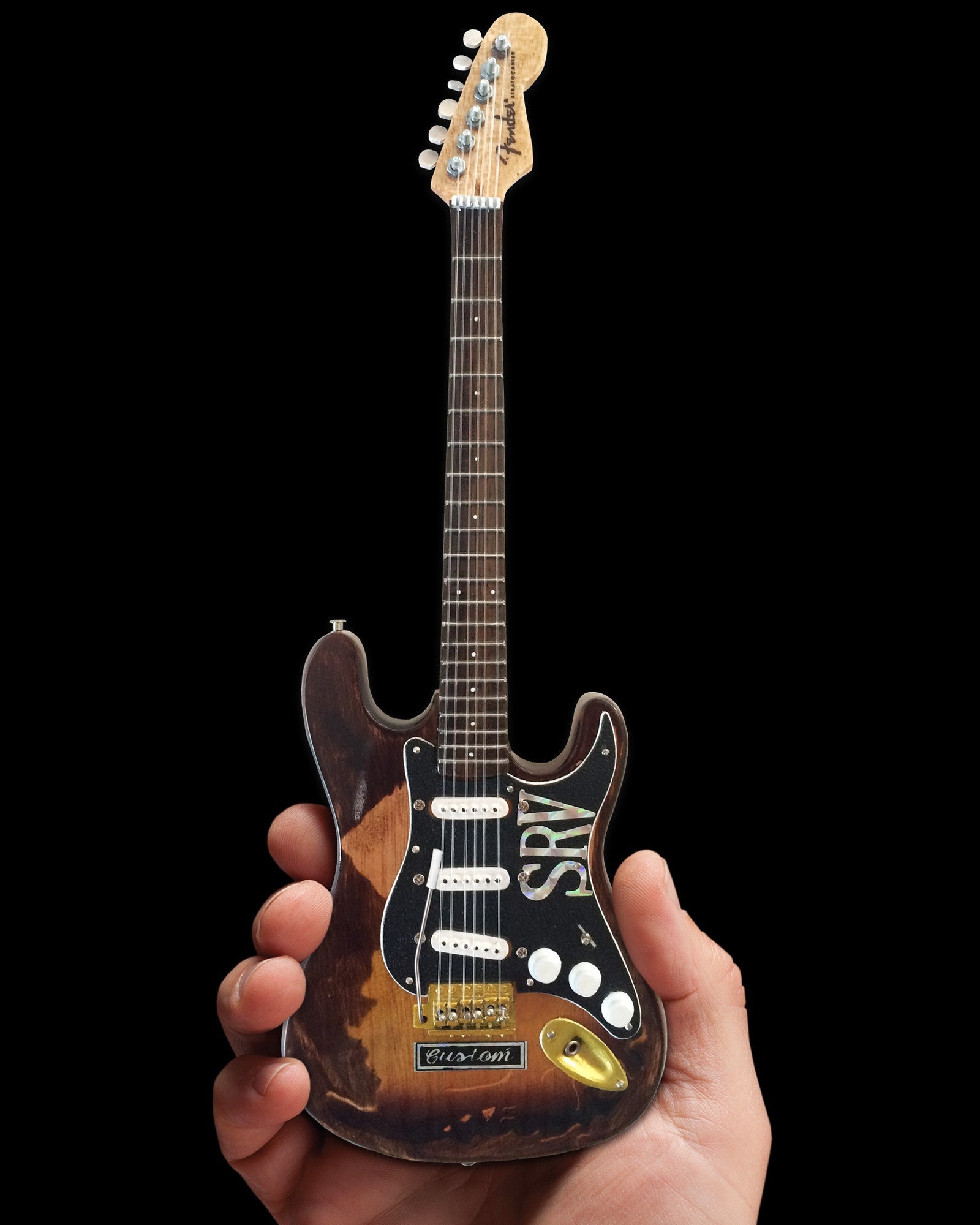 STEVIE RAY VAUGHAN - FENDER™ STRAT™ PERSONALIZADA Y DESGASTADA - MINI GUITARRA