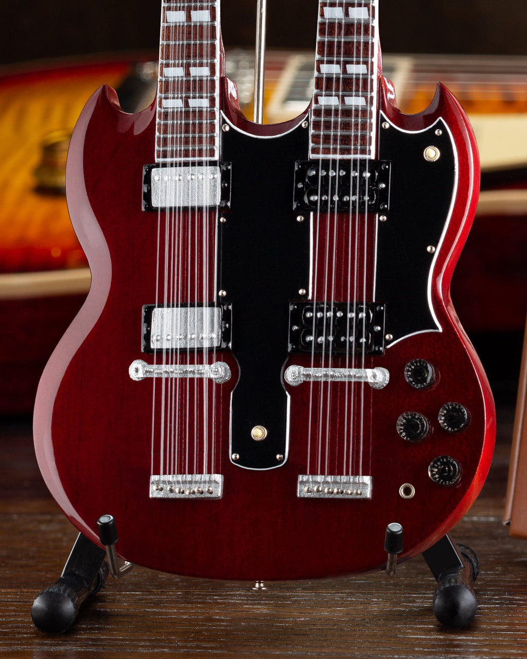 Mini guitarra Gibson SG EDS-1275 de doble mástil y cerezo, escala 1:4 