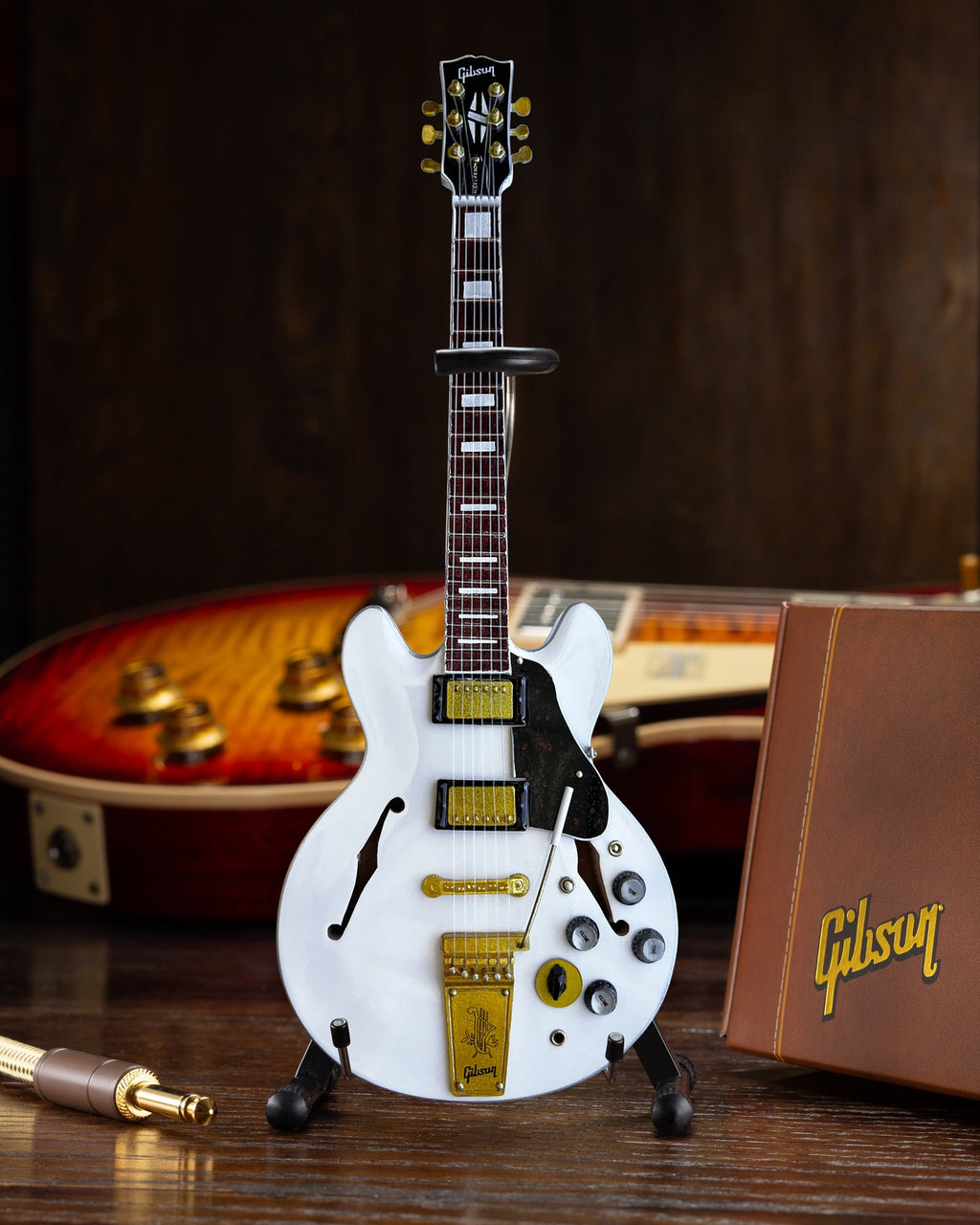Modelo de guitarra miniatura Gibson Alpine White ES-355 de Alex Lifeson Signature 