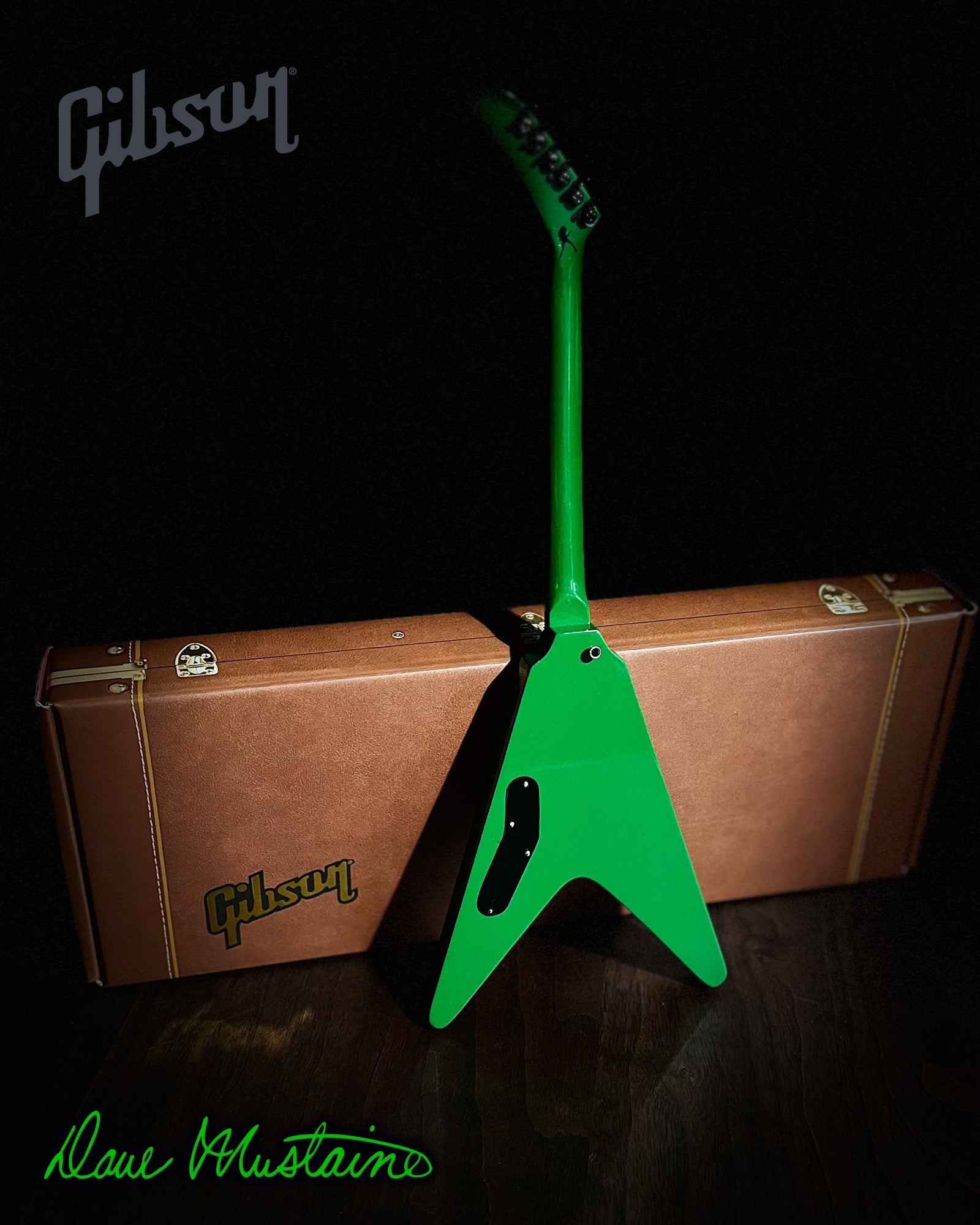 DAVE MUSTAINE - GIBSON FLYING V EXP RUST IN PEACE ALIEN TECH GREEN MINI GUITAR