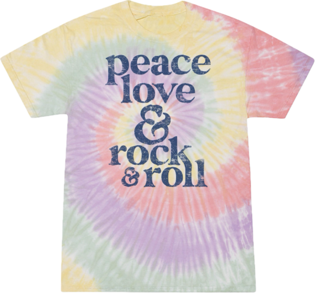 ROCK HALL PEACE LOVE AND ROCK AND ROLL TIE DYE TSHIRT Rock Hall Shop