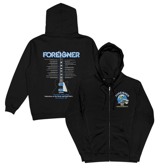 ROCK HALL 2024 x FOREIGNER - CRONOLOGÍA DEL SALÓN DE LA FAMA SUDADERA CON CAPUCHA Y CREMALLERA