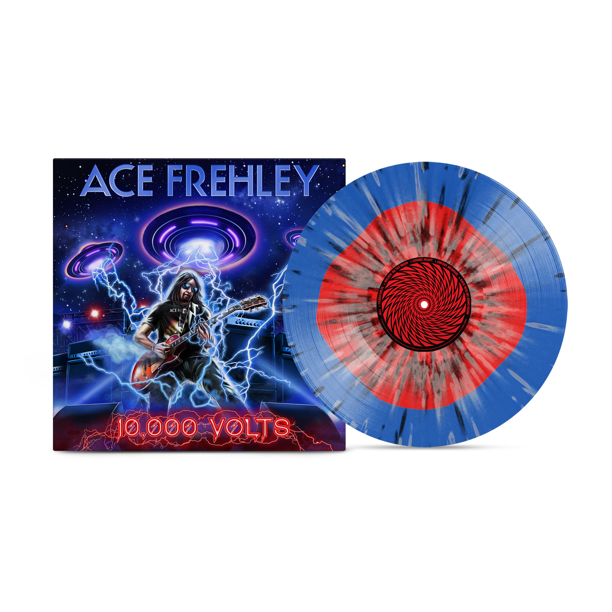 ACE FREHLEY - 10,000 VOLTS - CLEAR WITH RED, BLUE & SILVER SPLATTER COLOR - VINYL LP