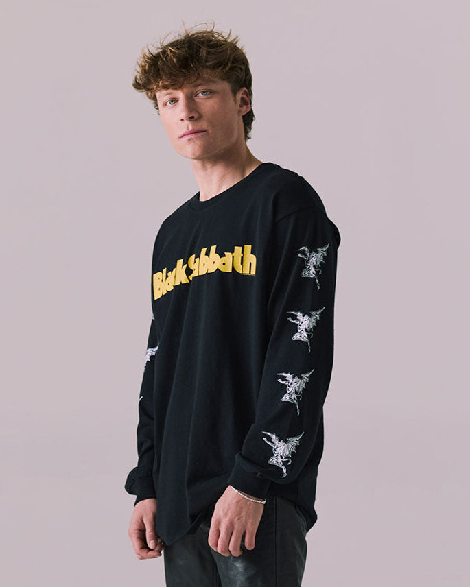 BLACK SABBATH - VINTAGE FLYING ANGELS BLACK LONG SLEEVE SHIRT
