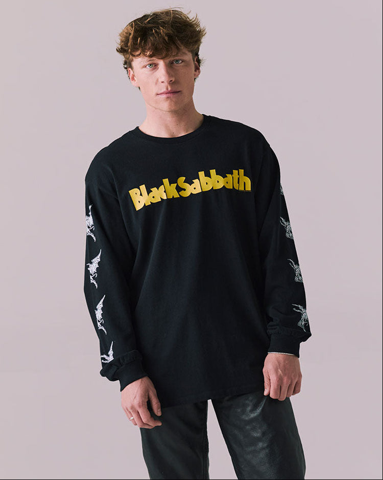 BLACK SABBATH - VINTAGE FLYING ANGELS BLACK LONG SLEEVE SHIRT