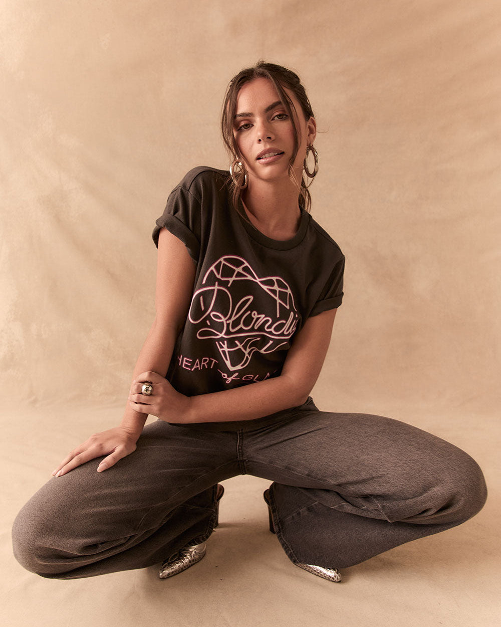 BLONDIE - HEART OF GLASS VINTAGE BLACK CROPPED TEE