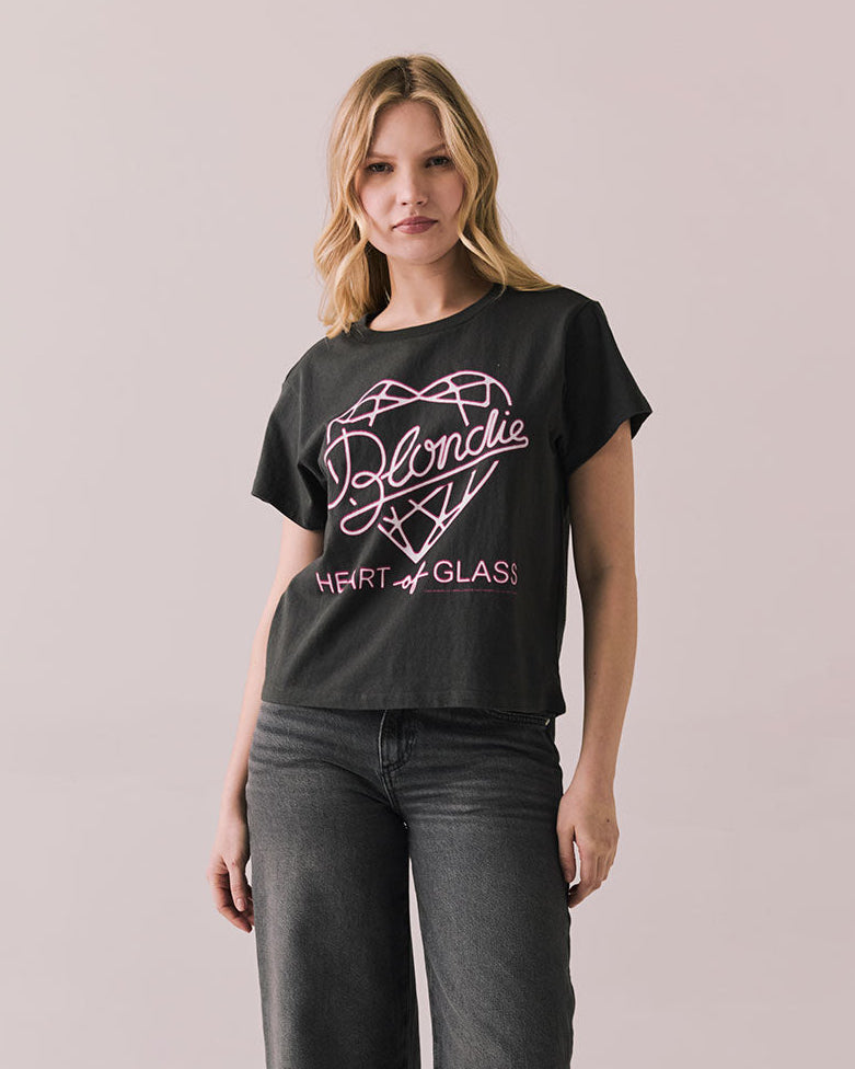 BLONDIE - HEART OF GLASS VINTAGE BLACK CROPPED TEE