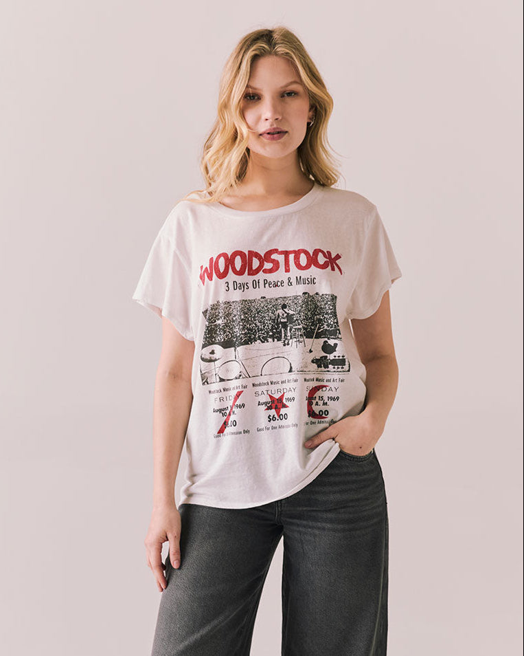 WOODSTOCK PEACE AND MUSIC TICKET CROPPED TEE
