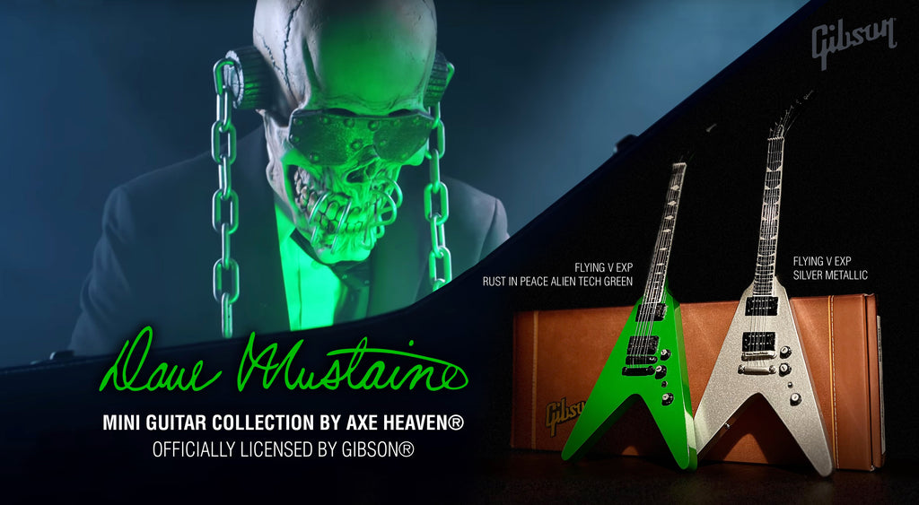 DAVE MUSTAINE - GIBSON FLYING V EXP RUST IN PEACE ALIEN TECH GREEN MINI GUITAR