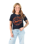 ROCK HALL CLEVELAND SCRIPT NAVY FITTED T-SHIRT