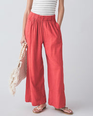 FREE PEOPLE - POPPY RED DAYS END LINEN PULL ON PANTS - POPPY RED / SMALL