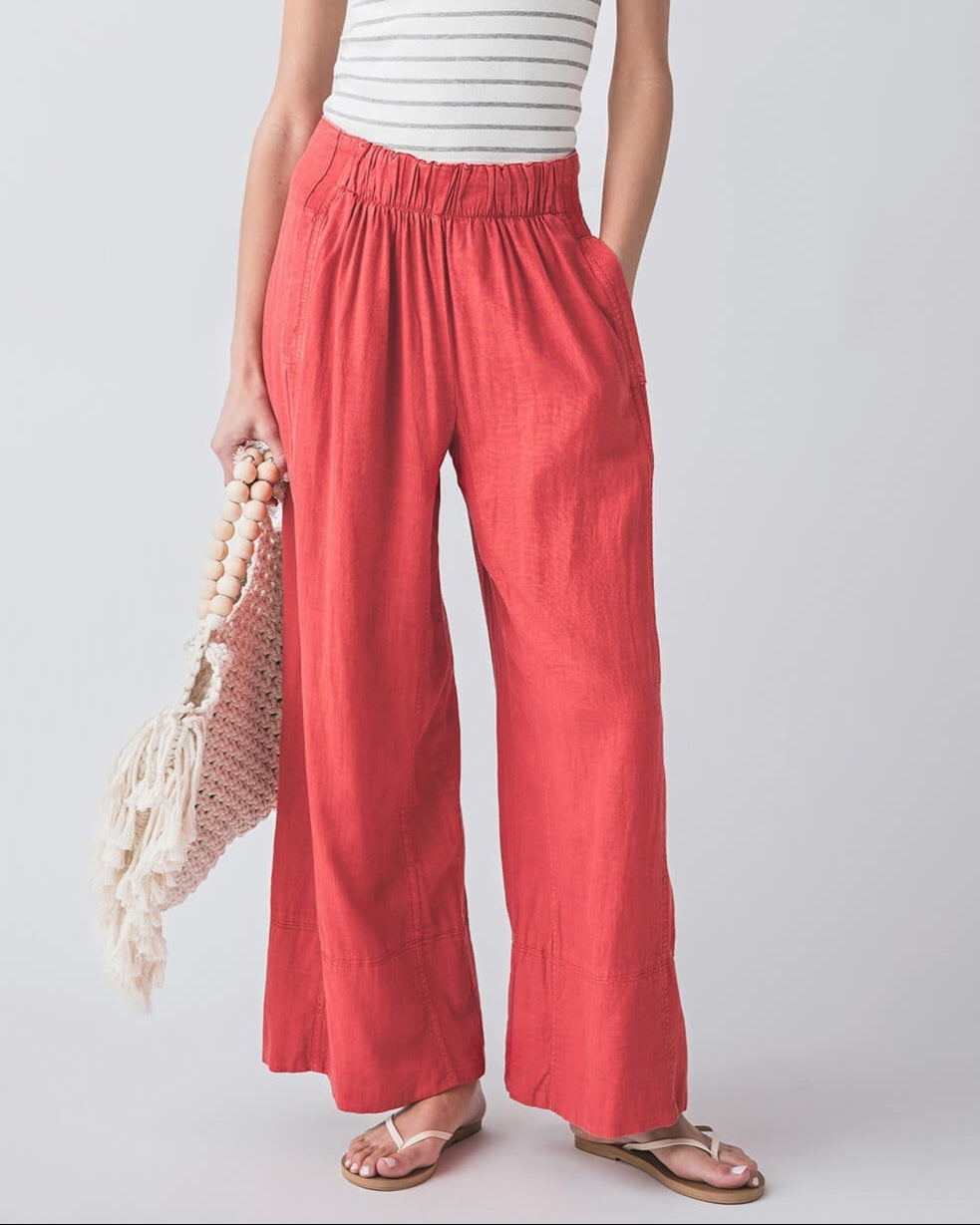 FREE PEOPLE - RED LINEN PULL ON PANTS