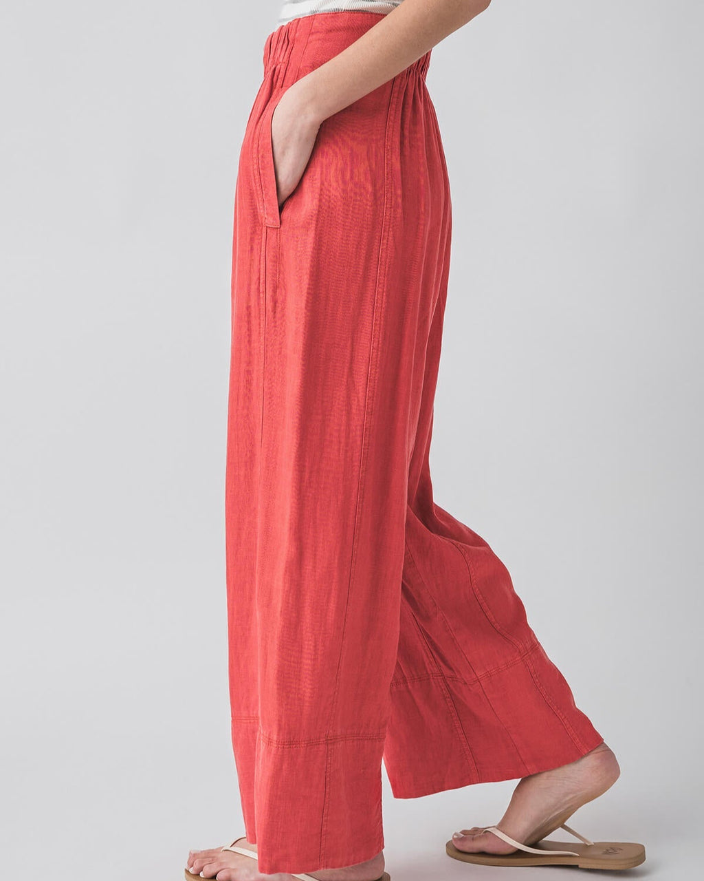 POPPY RED DAYS END LINEN PULL ON PANTS