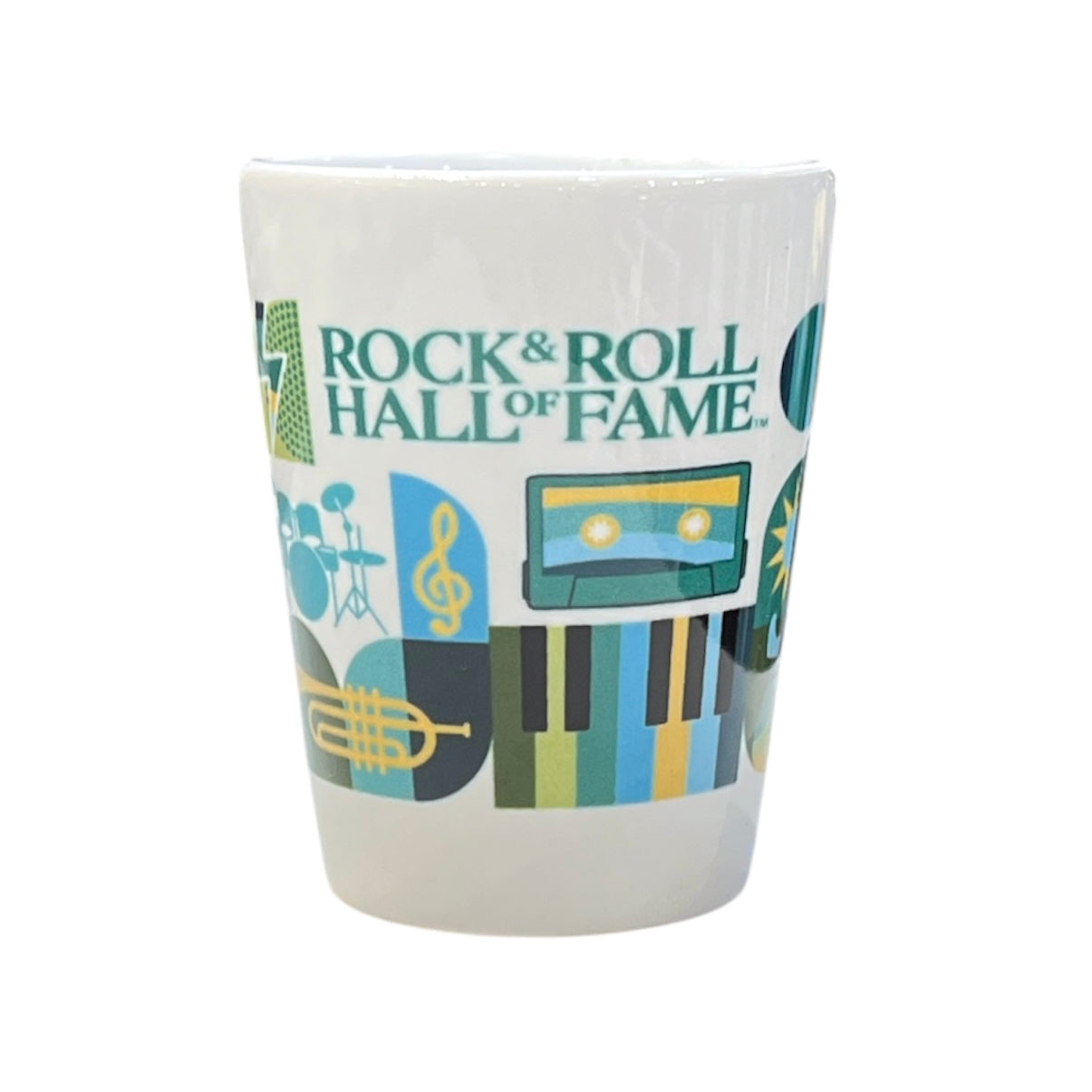 ROCK HALL MUSIC MEDLEY WHITE SHOT GLASS