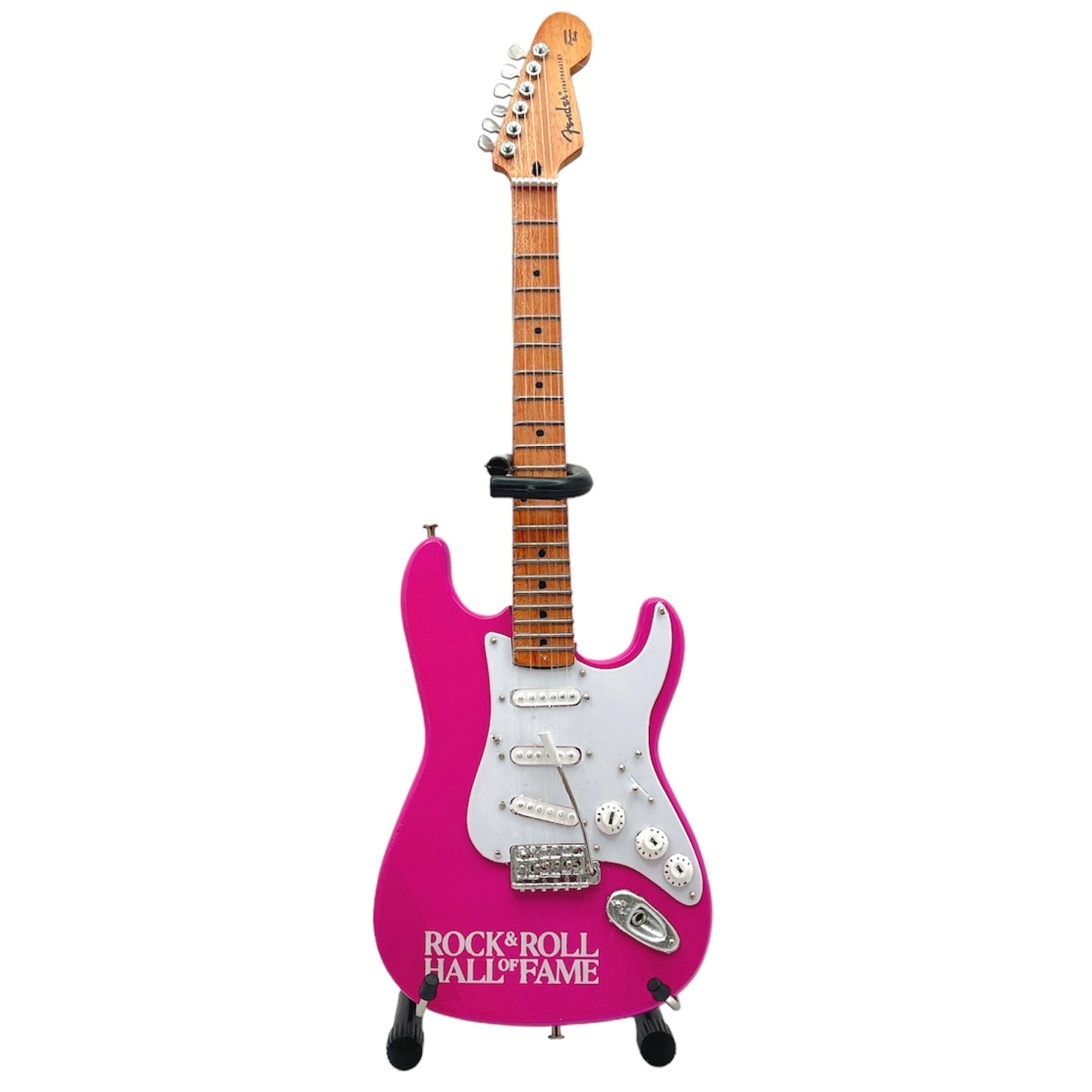 ROCK HALL PINK FENDER STRAT MINI GUITAR
