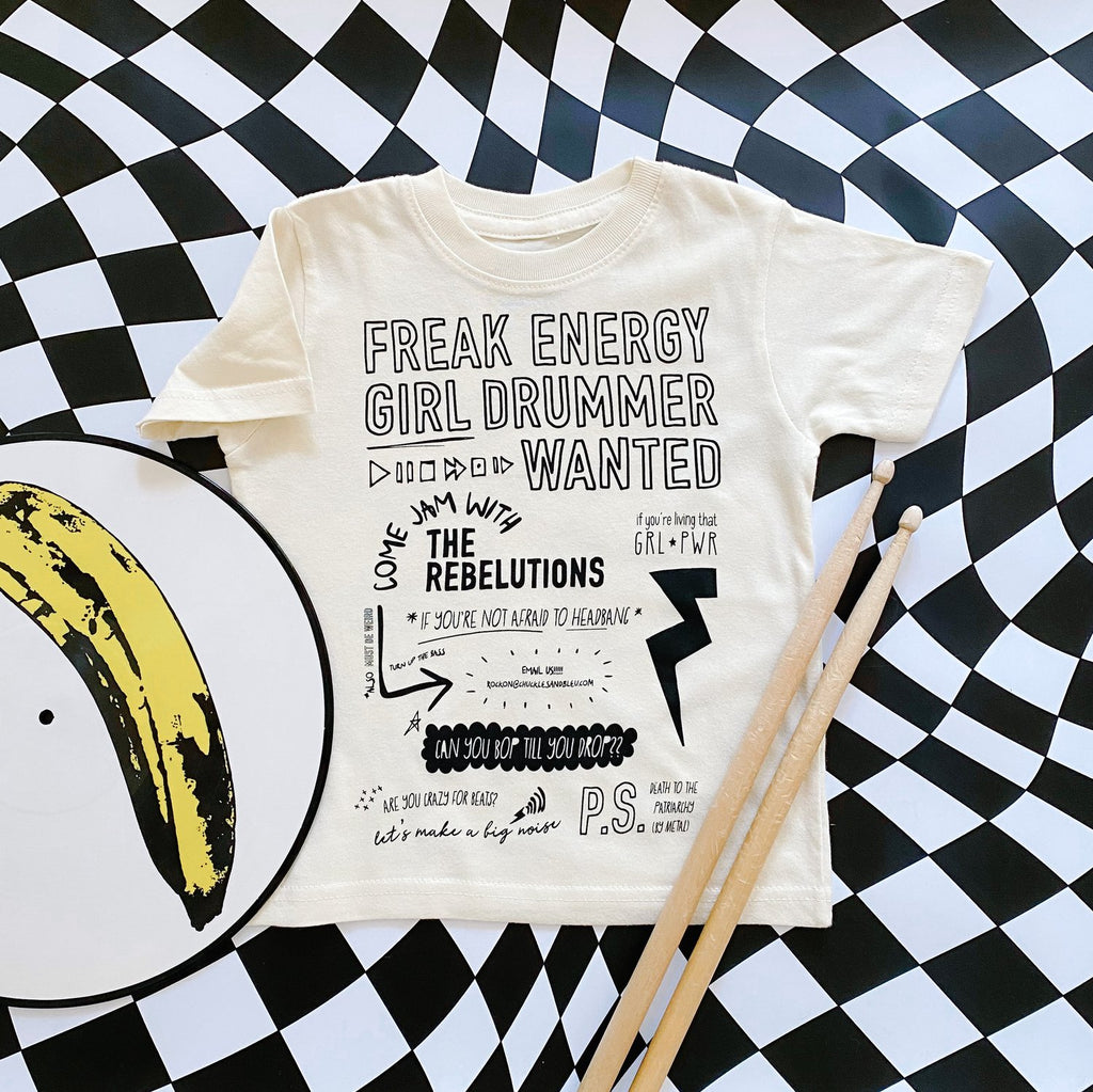 GIRL DRUMMER WANTED KIDS T-SHIRT