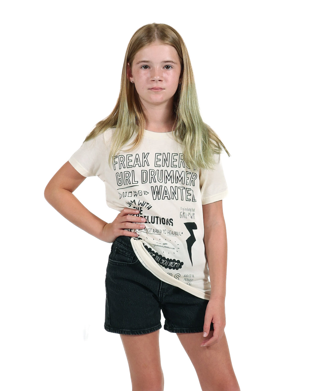 GIRL DRUMMER WANTED KIDS T-SHIRT