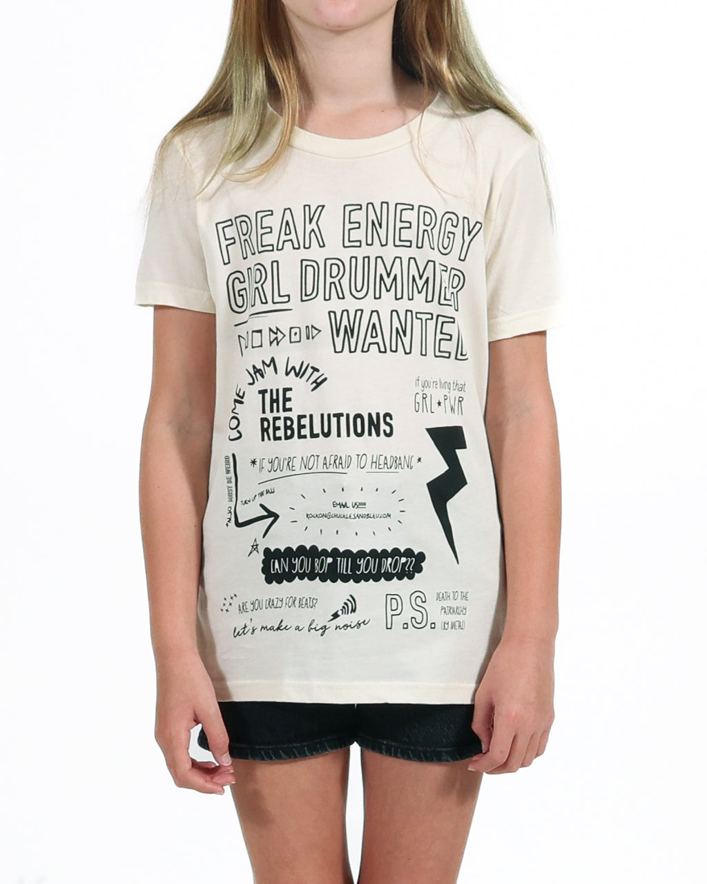 GIRL DRUMMER WANTED KIDS T-SHIRT