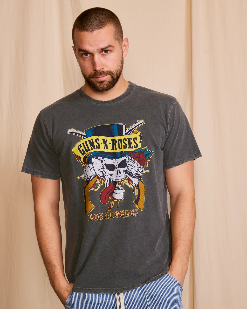 GUNS N' ROSES - LOS ANGELES TOP HAT SKULL UNISEX T-SHIRT