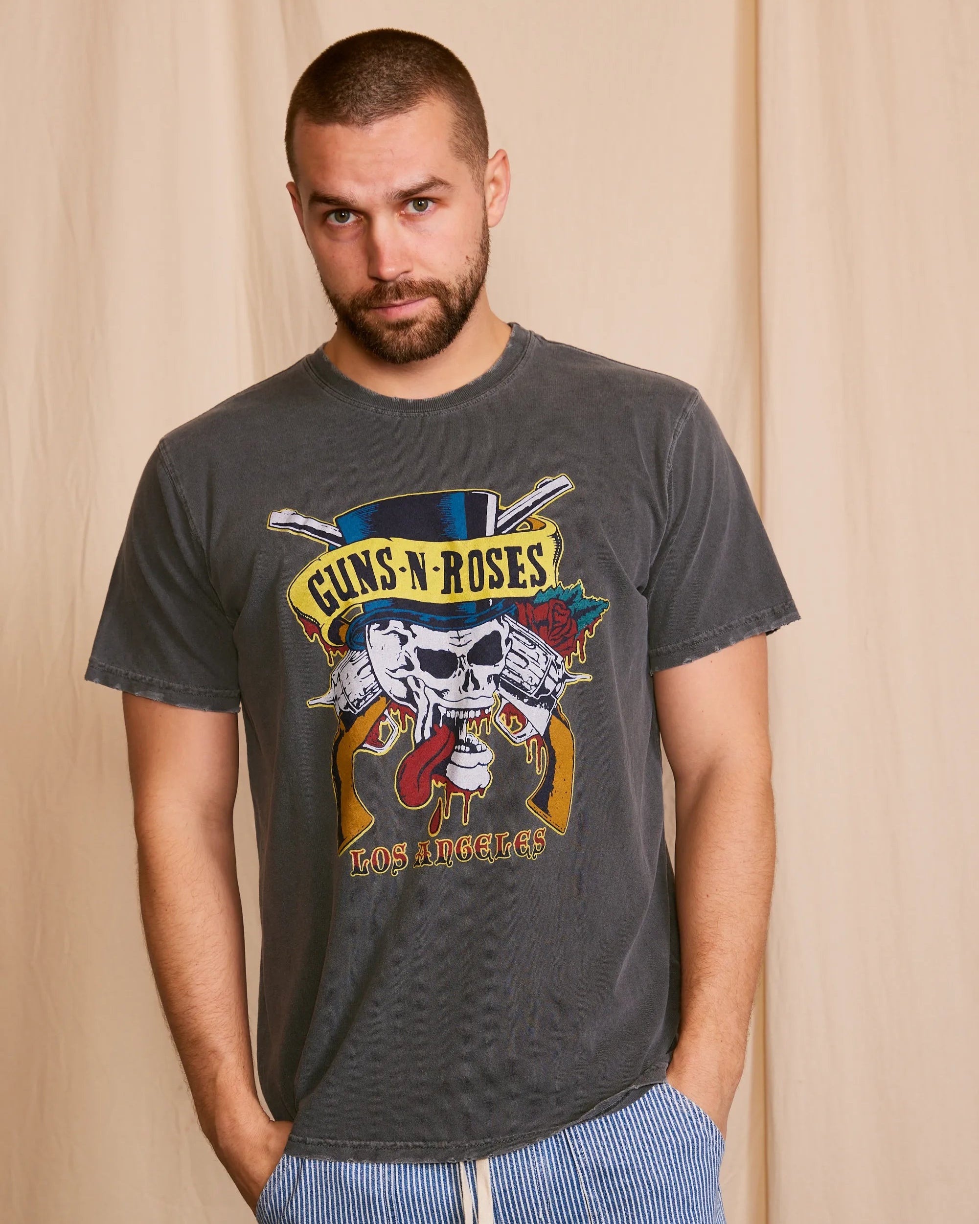 GUNS N' ROSES - LOS ANGELES TOP HAT SKULL UNISEX T-SHIRT