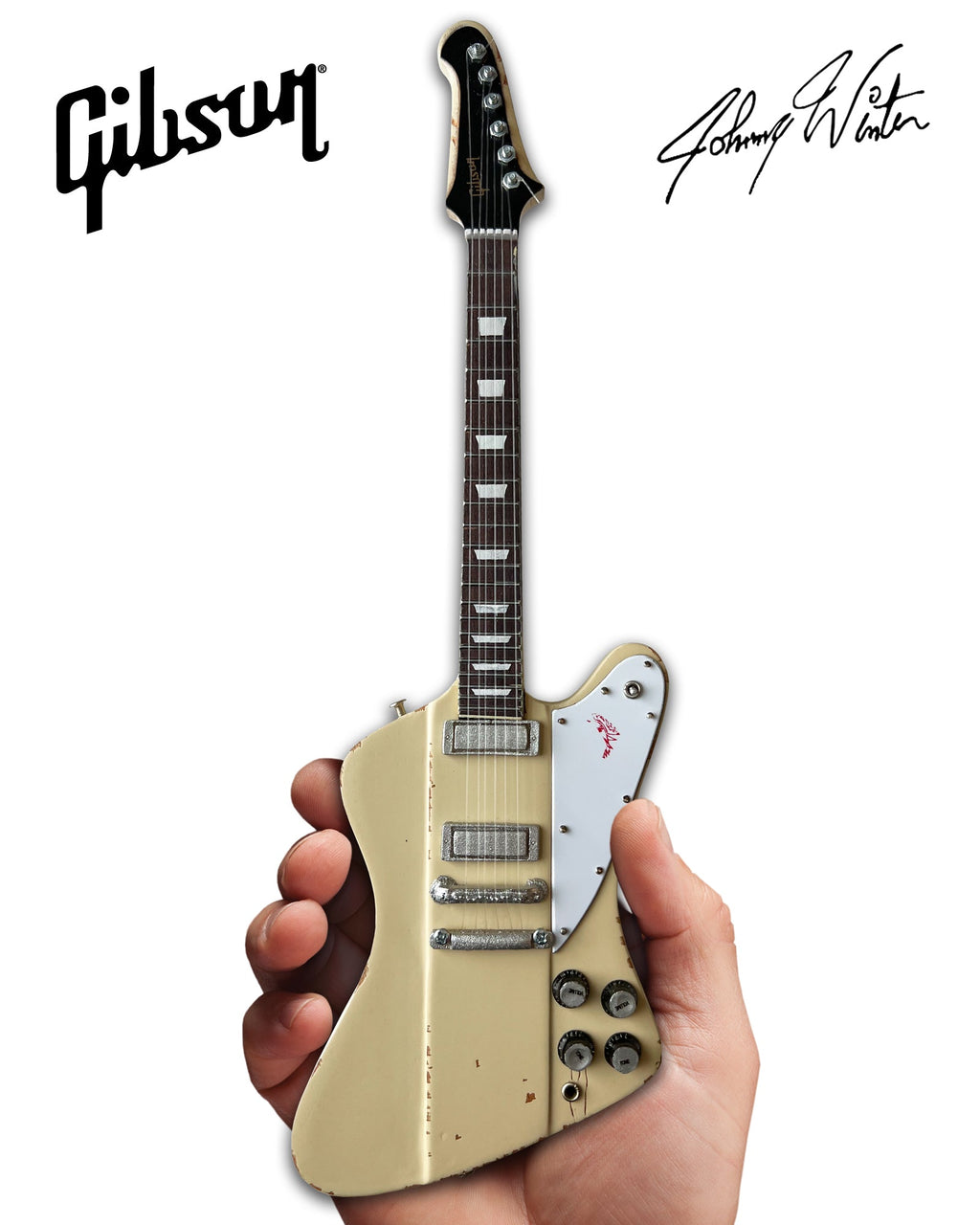 JOHNNY WINTER - 1964 WHITE GIBSON FIREBIRD V POLARIS - MINI GUITAR