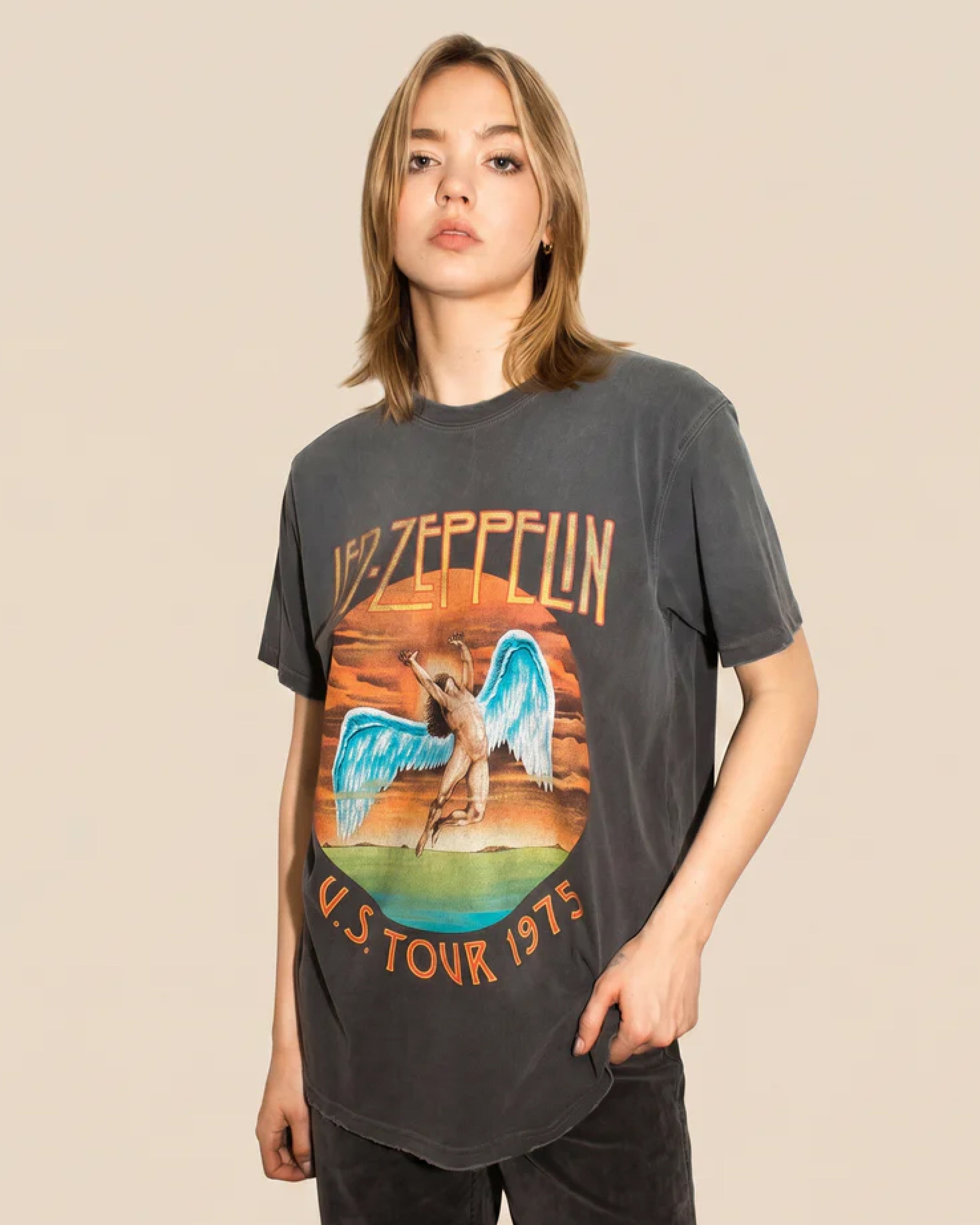 LED ZEPPELIN - US TOUR 1975 SUNKISSED GRAY T-SHIRT