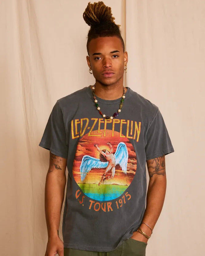LED ZEPPELIN - U.S. TOUR 1975 SUNKISSED GRAY UNISEX T-SHIRT