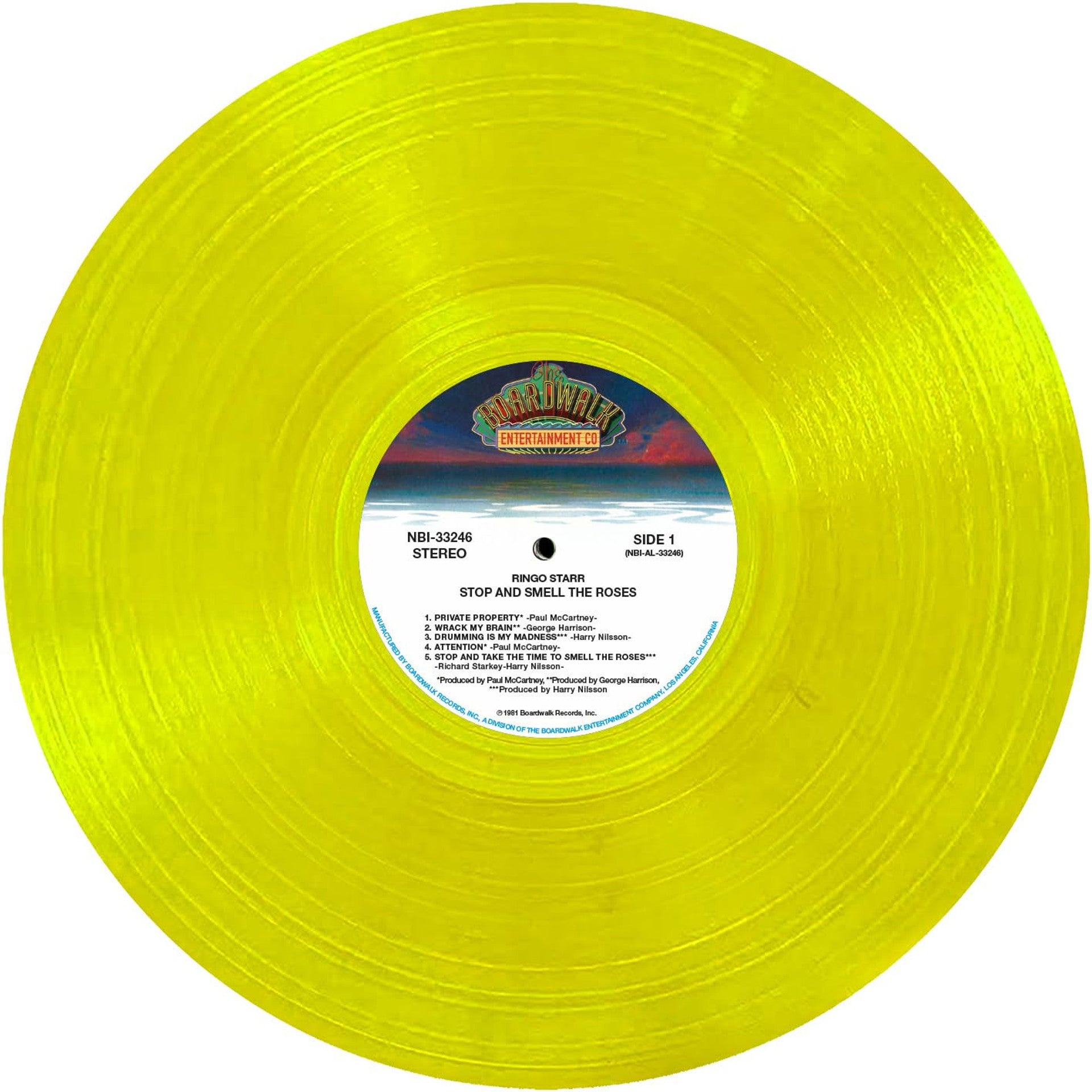 RINGO STARR - STOP AND SMELL THE ROSES - TRANSLUCENT YELLOW COLOR - VINYL LP