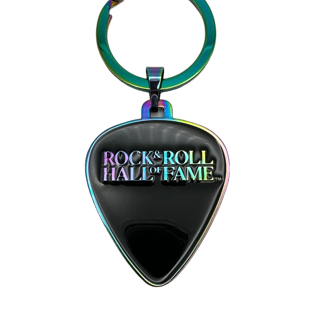 ROCK HALL ANODIZED RAINBOW PLATED SKULL KEYRING