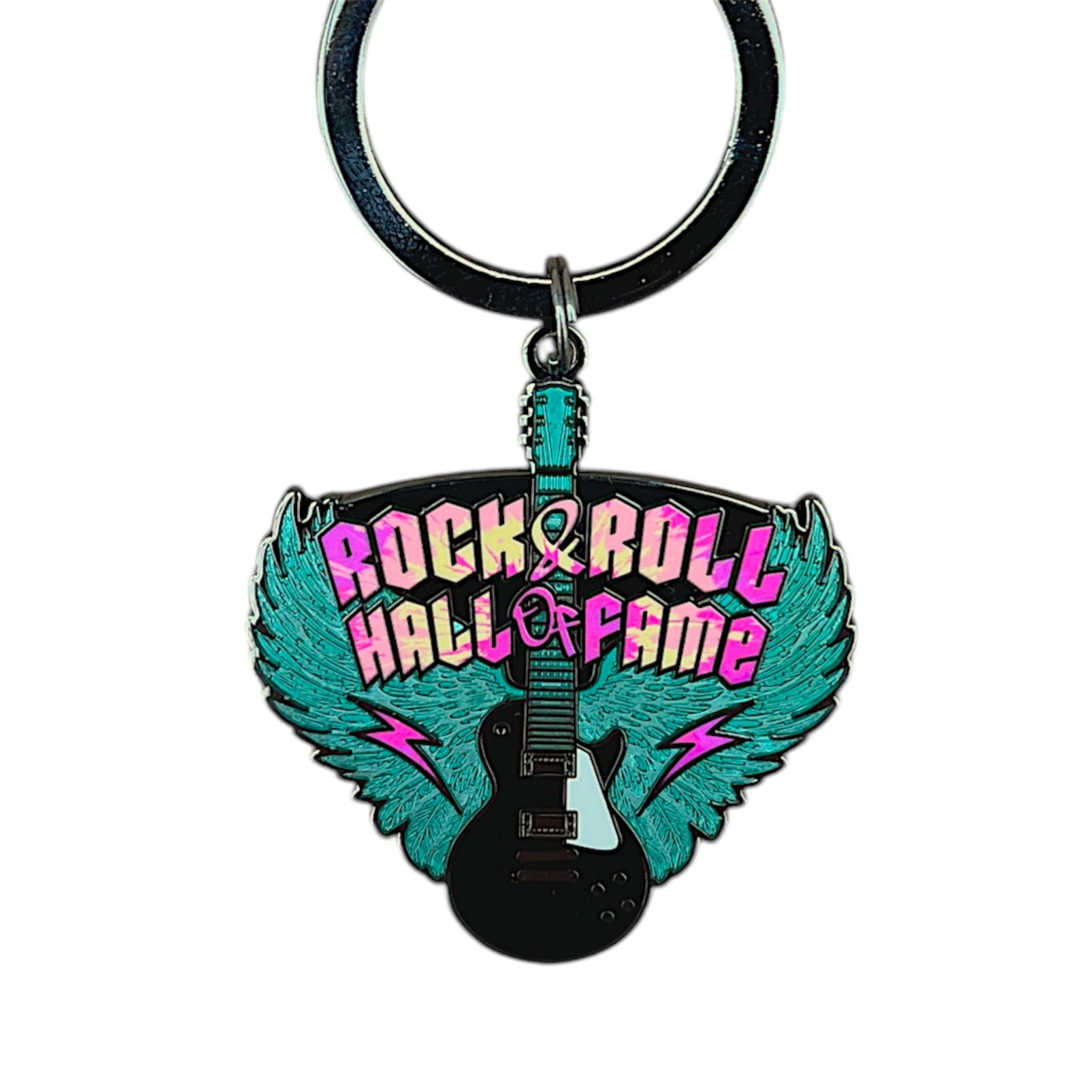 ROCK HALL IRIDESCENT WINGED GUITAR KEYRING