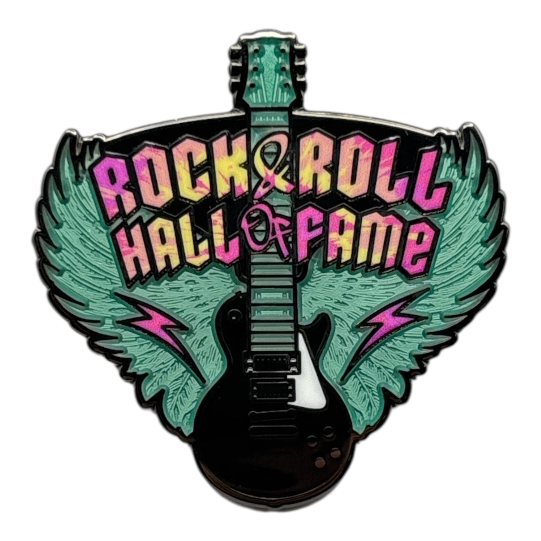 ROCK HALL IRIDESCENT WINGED GUITAR PIN