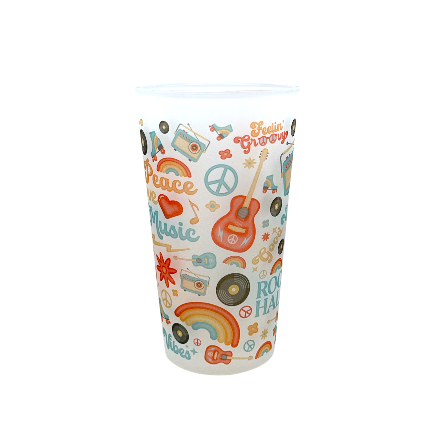 ROCK HALL PEACE LOVE FROSTED PINT GLASS