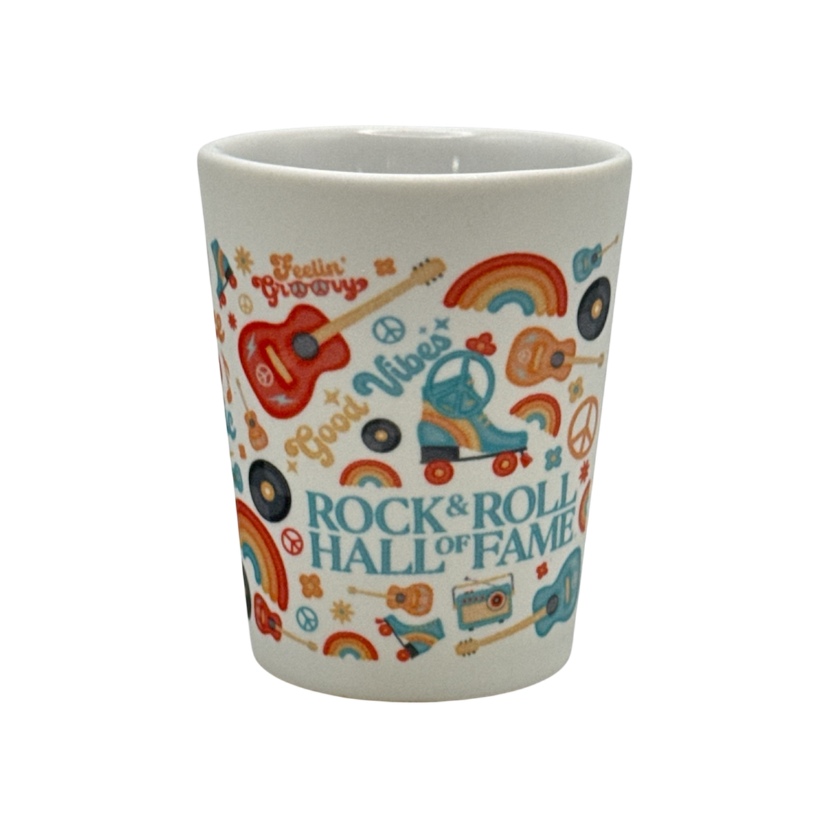 ROCK HALL PEACE LOVE SHOT GLASS - Rock & Roll Hall of Fame Museum Store