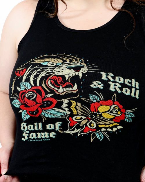 ROCK HALL TATTOO AND RHINESTONE FITTED TANK TOP