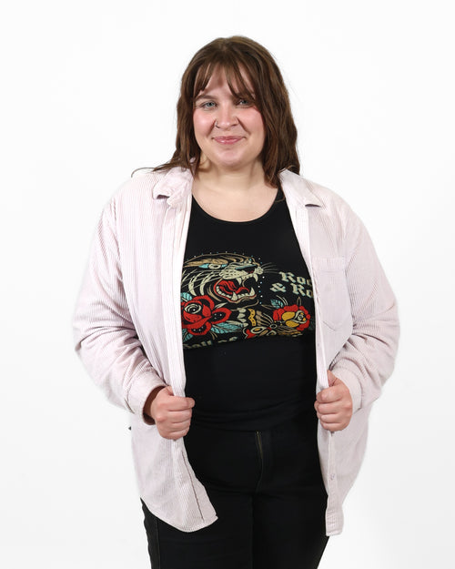 ROCK HALL TATTOO AND RHINESTONE FITTED TANK TOP