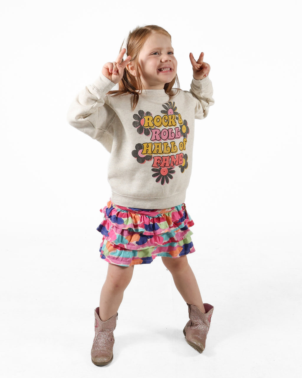 ROCK HALL TOSSED VINYL FLOWERS YOUTH FLEECE CREW